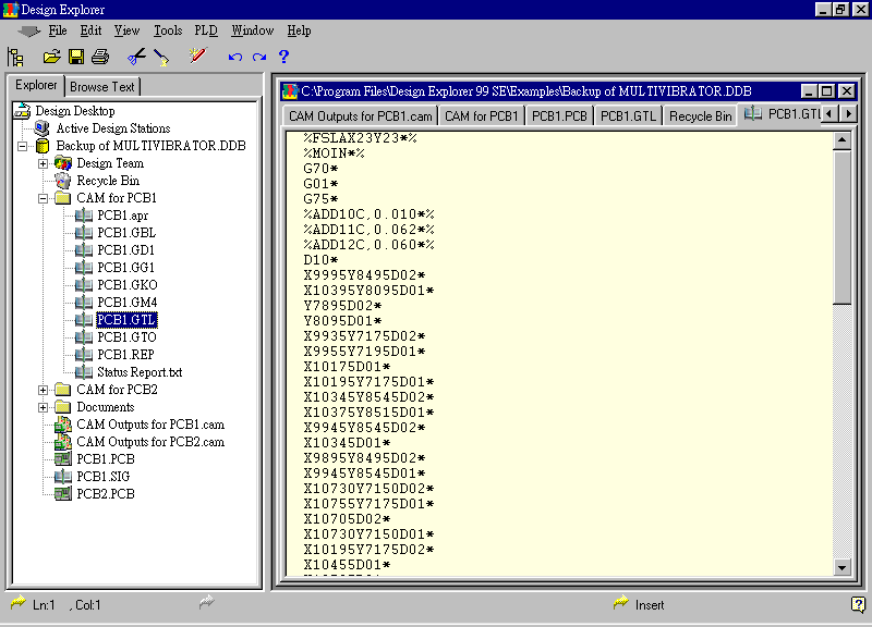 要檢查各Gerber輸出文件，則在瀏覽器中打開(kāi)CAM Output for PCB1，即可看到一系列Gerber輸出文件。