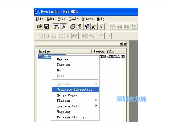 4．右鍵點擊 Serial.EDF 文件，選擇 Generate Schamatics：
