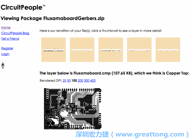 預覽Gerber格式中最簡單的方式是使用來自Circuit People的免費線上工具。
