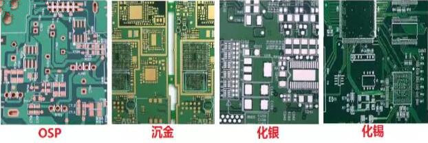 表面工藝分：熱風(fēng)整平，沉金， 化銀， 化錫， OSP 等幾種表面工藝